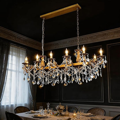 Rectangle Crystal Chandeliers Extra large modern Chandelier Island Lighting 12 Lights Candle Pendant Rectangle Hanging Ceiling Light Fixture for Dining Room Living Room Kitchen Island Entry L51.95