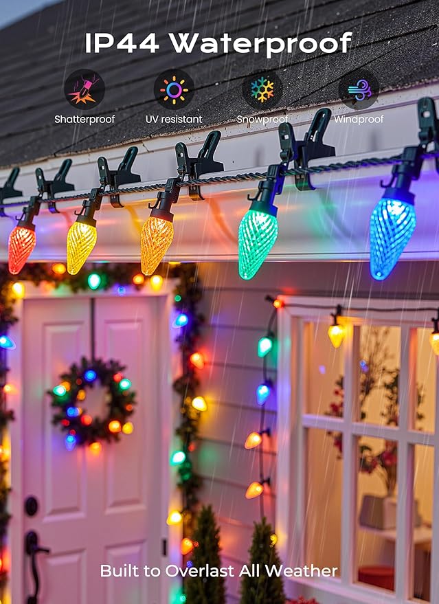 C9 Outdoor Christmas Lights, 72 FT 110 LED C9 String Lights, 8 Modes & Timer Connectable Waterproof for Christmas Tree light Indoor Outdoor Roofline Patio Outside Yard Xmas Decor, Multicolor 2 Pack