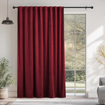 StangH Red Movie Room Curtains, 96 Inches Long Blackout Velvet Curtains, Luxury Draped Look Window Panels Christmas Decor with Back Tab for Theater/Store, W72 x L96 inches, 1 Panels