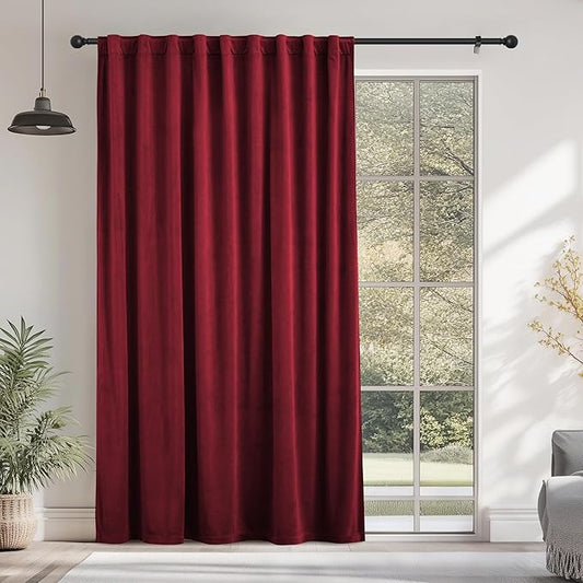StangH Red Movie Room Curtains, 96 Inches Long Blackout Velvet Curtains, Luxury Draped Look Window Panels Christmas Decor with Back Tab for Theater/Store, W72 x L96 inches, 1 Panels