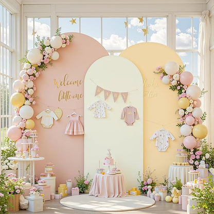 Set of 3 Arch Backdrop Covers(6ft, 5ft, 4ft) - Premium Stretchy Spandex Backdrop Arch Stand Cover for Baby Shower,Wedding,Party Decor Chiara Cover with Double-Sided Design(Cream Nude Champagne)