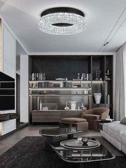 ykolupty 24" Crystal Chandeliers,Round Chandelier for Living Room Modern Ceiling Light Fixture Lamp for Foyer Bedrooms Dining Room Hallway (Black Chandelier)