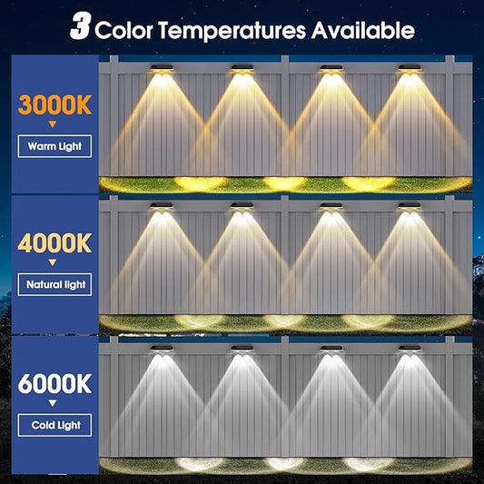 AUDLES Solar Fence Lights Outdoor, 3 Modes Warm/Neutral/Cool White Fence Lights Solar Powered for Outside, IP65 Waterproof, 60 Lumens Solar Light for Step, Pathway, Garden, Deck, Stairs - 12 Pack