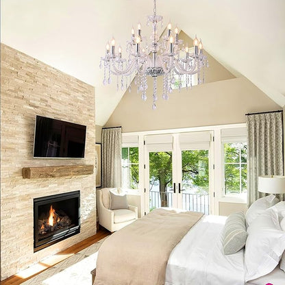 YYSHCHEN Clear Large Crystal Chandelier,15 Lights Large Chandelier for Dining Room, Living Room,Bedroom,Hallway,Entry Way 30.7"