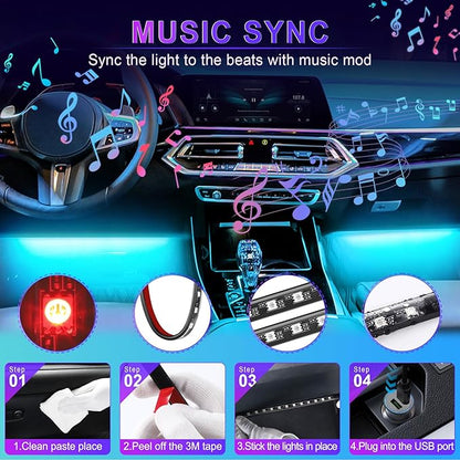 LivTee Smart Car Interior Lights, RGB LED Accent Lights with App Control, Music Mode, DIY Mode, 2-Line Design, Charger Included, Car Accessories for Women