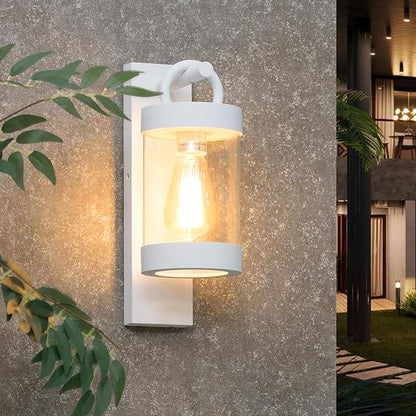 Porch Light White Dusk to Dawn Outdoor Wall Light, 13in Large Exterior Lighting Fixture for House Garage Front Door, Waterproof Outside Hanging Lamp E26 Wall Mount Lantern (Bulb Not Included)