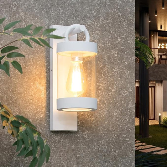Porch Light White Dusk to Dawn Outdoor Wall Light, 13in Large Exterior Lighting Fixture for House Garage Front Door, Waterproof Outside Hanging Lamp E26 Wall Mount Lantern (Bulb Not Included)