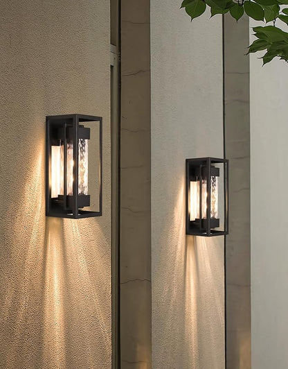 PARTPHONER Modern Outdoor Light Fixture, Exterior Wall Sconce Waterproof Porch Light, Outside Lamp for House with Water Glass for Garage Doorway