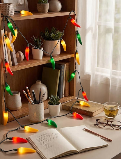 35 LED Multicolor Chili Pepper Lights, 13.6Ft Christmas Outdoor String Lights with Warm White Bulbs, Plug in Fairy Lights for Party Kitchen Patio Garden Decor, Cook Off Decorations for Cinco De Mayo