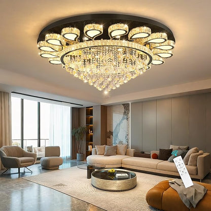 HAIXIANG Extra Large Chandelier for Living Room Crystal Chandeliers High Ceiling Light Fixtures Luxury Modern Dimmbale Lighting Black Lights for Entryway Foyer