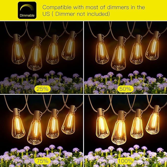 OHLUX Outdoor Light String, 30FT Dimmable Outdoor String Lights with 17 Shatterproof LED ST38 Vintage Edison Bulbs,2200K Connectable Hanging Lights for Deck Porch Bistro Gazebos Balcony Garden