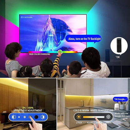 GIDEALED WiFi USB RGBWW LED Strip Light 9.8ft,Compatible with Alexa Google Assistant,Support Voice Control &APP Control,5V RGBCCT LED TV Backlight,RGB Warm White Cool White,Do not Include Adapter