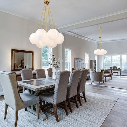 Modern Globe Chandelier Milky Glass Shade Gold Sputnik Ceiling Light Fixture, Mid Century Bubble Dining Room Pendant Light, Hanging Island Light for Kitchen Bedroom Entryway Over Table