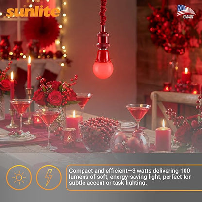Sunlite 80148 LED A19 Colored Light Bulb, 3 Watts (25w Equivalent), E26 Medium Base, Non-Dimmable, UL Listed, Party Decoration, Holiday Lighting, 1 Count, Red