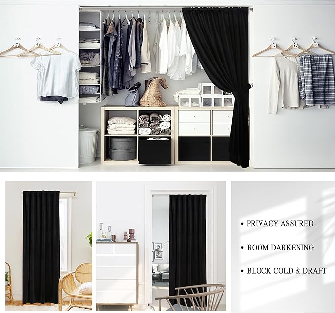StangH Black Door Curtains - Super Soft Velvet Blackout Curtains Thick Privacy Room Divders for Living Room/Office Window Drapes for Bedroom, W52 x L80 inches, 1 Panel