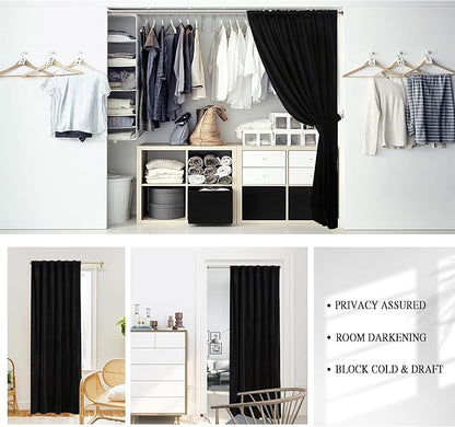 StangH Black Door Curtains - Super Soft Velvet Blackout Curtains Thick Privacy Room Divders for Living Room/Office Window Drapes for Bedroom, W52 x L80 inches, 1 Panel