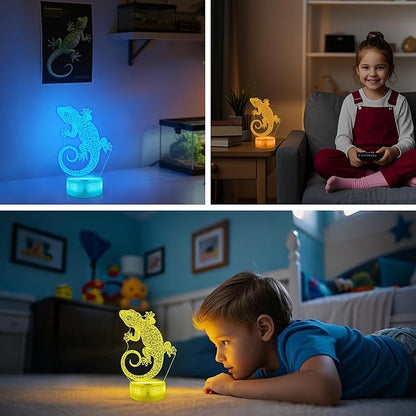 OkiyiD Leopard Gecko 3D Illusion Lamp - 16 Color Night Light with Remote, Gecko Reptile Tank Accessory Decor, Lizard Habitat Decor Gifts for Reptile Lovers Boys & Girls