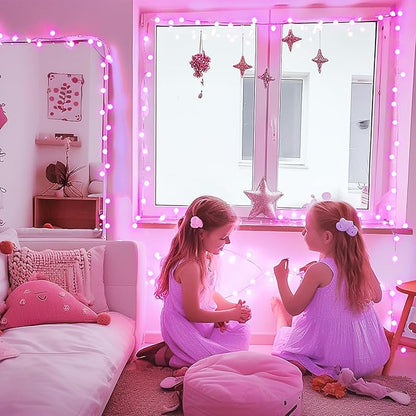 JMEXSUSS 100 LED Pink String Lights Indoor,33 ft Connectable Globe Pink Lights Plug in, 8 Mode Fairy Valentine Light with Remote for Bedroom Girl Room Anniversary Party Valentines Day Decorations