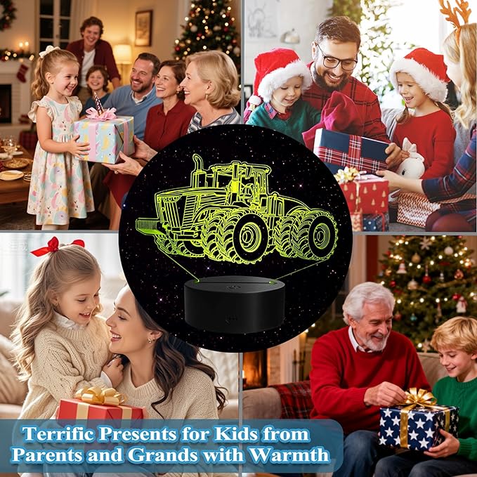 Tractor 3D Night Light, Tractor Gifts, LED Illusion Lamp with Remote Control, 16 Colors, Timer, RGB Flashing Mode and Dimmable, Tractor Toys Cool Stuff for Holiday Birthday Christmas