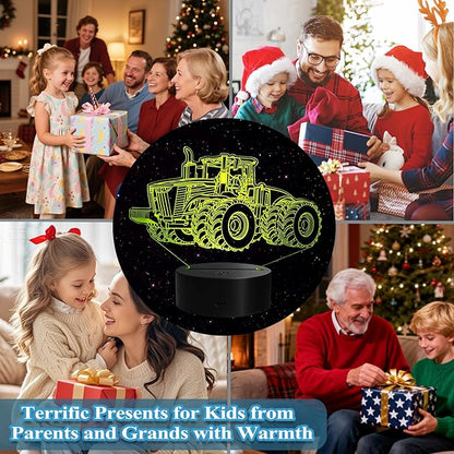 Tractor 3D Night Light, Tractor Gifts, LED Illusion Lamp with Remote Control, 16 Colors, Timer, RGB Flashing Mode and Dimmable, Tractor Toys Cool Stuff for Holiday Birthday Christmas
