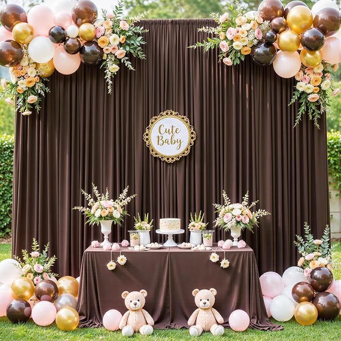 6 Panels Brown Backdrop Curtain for Parties Wedding Wrinkle Free Brown Photo Curtains Backdrop Drapes Fabric Decoration for Birthday Party Baby Shower 30ft(W) x 10ft(H)