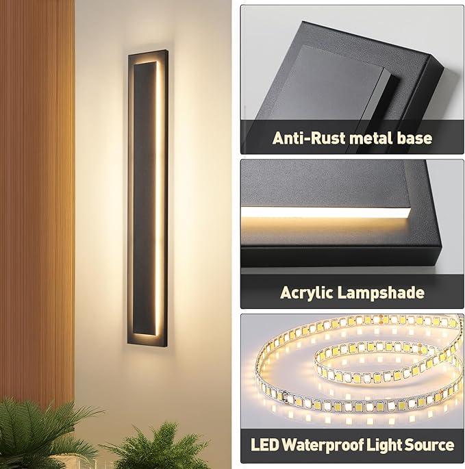 𝟯𝟵.𝟰 𝗜𝗡 Long Outdoor LED Wall Lights, Modern Exterior Garage Wall Light,Outside Light Fixtures For House,Patio,Front Porch,36W Black Outdoor Wall Sconce Waterproof 2 Pack,3000K Warm White