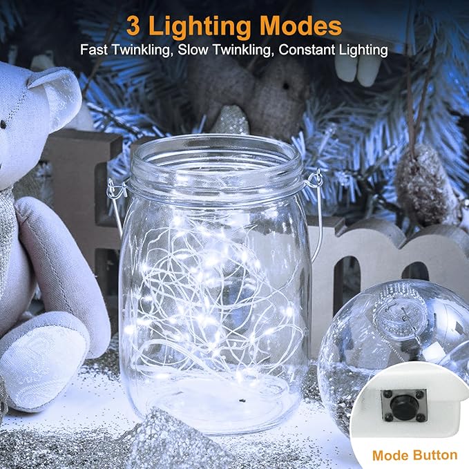 btfarm 24 Pack Fairy Lights Battery Operated, 3 Modes 7ft 20 Led Twinkle Lights, Mini Bulk String Lights Waterproof Silver Wire for Mason Jars Christmas Wedding Vases Centerpiece Decor, Cool White