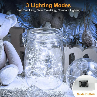 btfarm 24 Pack Fairy Lights Battery Operated, 3 Modes 7ft 20 Led Twinkle Lights, Mini Bulk String Lights Waterproof Silver Wire for Mason Jars Christmas Wedding Vases Centerpiece Decor, Cool White