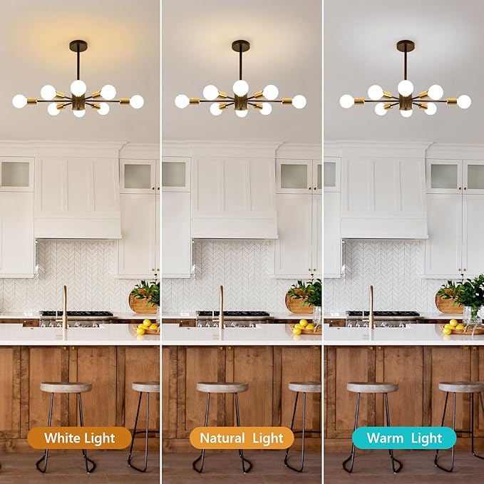DELIPOP Modern Sputnik Chandelier, 8-Light Industrial Metal Semi Flush Mount Ceiling Light, E26 Base Sputnik Ceiling Light Fixture for Dining Room Bedroom Foyer Hallway Living Room