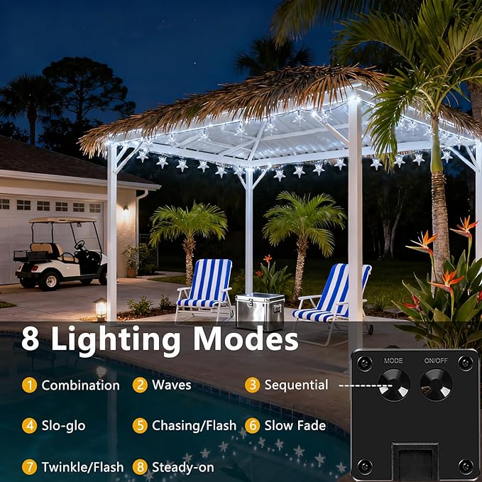 50 LED Solar Star Lights Outdoor, 30.67FT Star Twinkle Lights Outdoor Waterproof with 8 Modes, Solar Powered String Lights, Yard Patio Garden Camping Wedding Party Decor（Cool White）