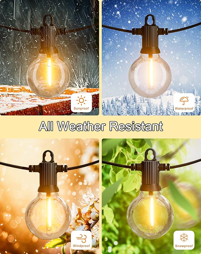Zuske Outdoor String Lights, 200FT Patio Lights with 100 Shatterproof G40 Globe Bulbs(4 Spare), Waterproof Connectable Dimmable LED Hanging String Lights for Outside Backyard Porch Balcony (100FT x 2)