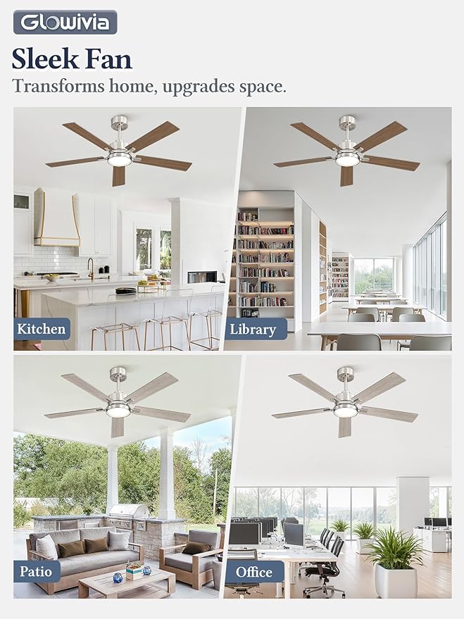 52 Inch Ceiling Fan with Lights and Remote, Smart APP Control, Dimmable with All-Setting Memory, Quiet DC Motor Reversible Blades, Damp Rated Modern Ceiling Fan for Bedroom Patio Living Room