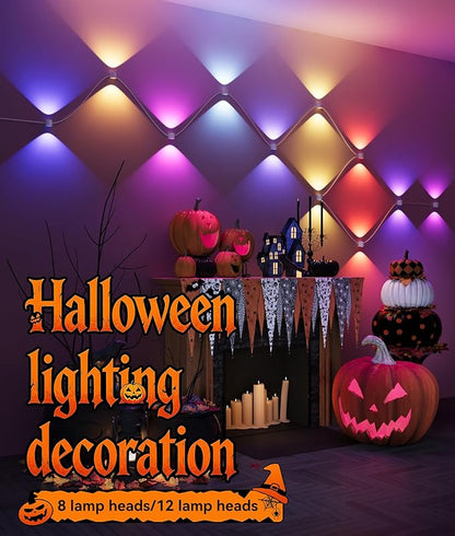 DeckTok 8-Light RGBCW Wall Sconce Light, Up/Down Bedroom Wall Lights, Music Sync, DIY-Styling Color-Changing Wall Lamps for Living Room Party Home Decor, Works with Alexa/Google Assistant, 23.3ft