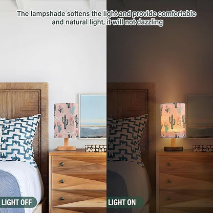 Bedside Table Lamp Western Cowboy Desert Cactus Pink Nightstand Lamp with Wood Desk Lamps for Bedroom Living Room Nursery Office Home Decor