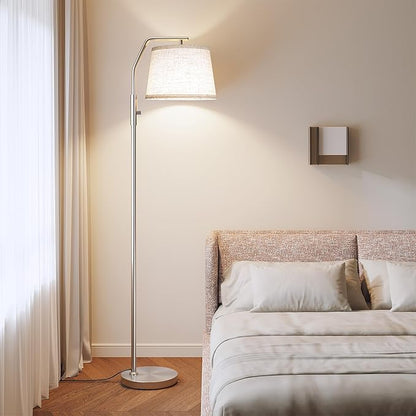 SUNMORY Floor Lamps for Living Room, 9W Bulb Included, Lamp for Bedroom with Adjust Head, Standing Lamp with Rotary Switch, 0-100% Dimmable Floor Lamp for Living Room Bedroom Office Nursery, Nickel.