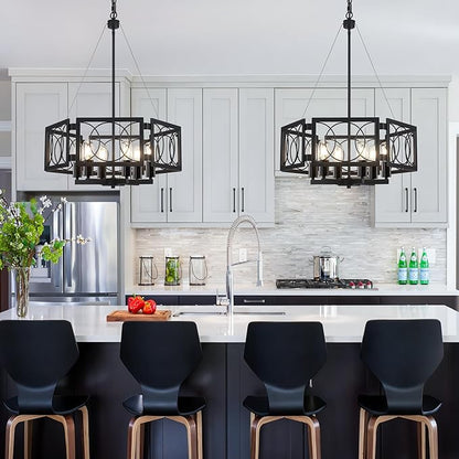 22.83'' Black Farmhouse Chandelier for Dining Room, Large Modern Industrial Geometric Pendant Lighting Fixture Adjustable Hanging Lights for Kitchen Island Foyer Hallway
