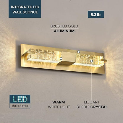 WOSHITU LED Wall Sconce Light: 19 Inch Gold Modern Sconces Wall Lighting 3000K Dimmable Crystal Wall Lamps Indoor Bathroom Sconce Wall Mount Light Fixtures for Living Room/Bedroom/Hallway
