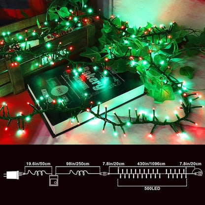 LAMPHOME 500 LED Red & Green String Lights, 46ft 16 Modes Plug in Christmas Lights, Waterproof Connectable Color Changing Cluster Lights for Indoor Outdoor Party Holiday Decor