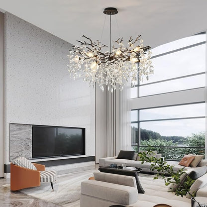 EGM Tree Branch Crystal Chandelier, 32 Inch Living Room Black Crystal Chandelier 10-Light(E12), Hanging Branch Chandeliers for Dining Room Bedroom Foyer