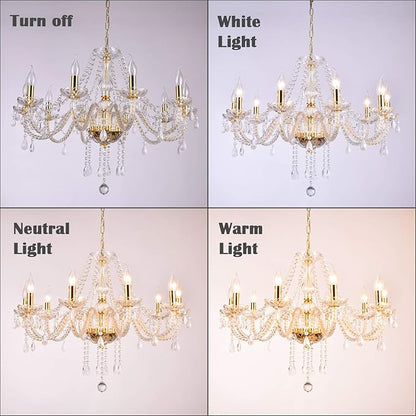 K9 Crystal Candle Chandeliers Lighting 10 Lights Pendant Ceiling Fixture Lamp for Dining Living Room Bedroom Hallway Entry Elegant Decoration (10 Bulbs)
