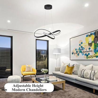 LED Chandelier Modern Pendant Light Contemporary Chandelier Ring Light Fixture Black with 3000K-6000K Dimmable Remote Control and 79in Height Adjustable for Dining Room Bedroom Living Room