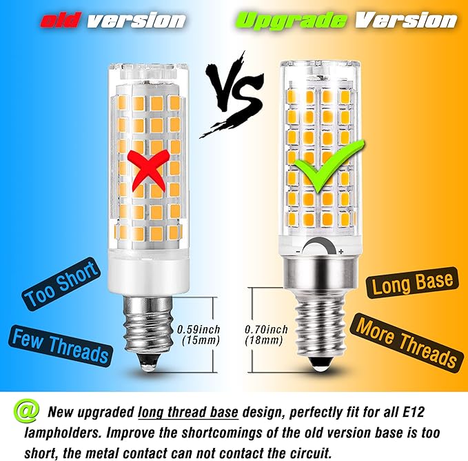 ALIDE E12 60 Watt C7 Dimmable Led Candelabra Bulbs Replacement, Warm White 2700k T6 110V 120V Small Base E12 LED Bulbs 6W for Ceiling Fan Salt Lamp Chandelier Lighting,600lm,8Pack