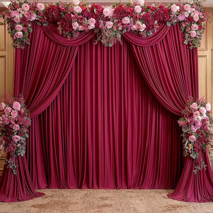 4 Panels Burgundy Backdrop Curtains for Wedding Party Wrinkle Free Backdrops Curtain Drapes Fabric Decorations Maroon Photo Back Drop for Baby Shower Photography Stage Reception 20ft(W) x 12ft(H)