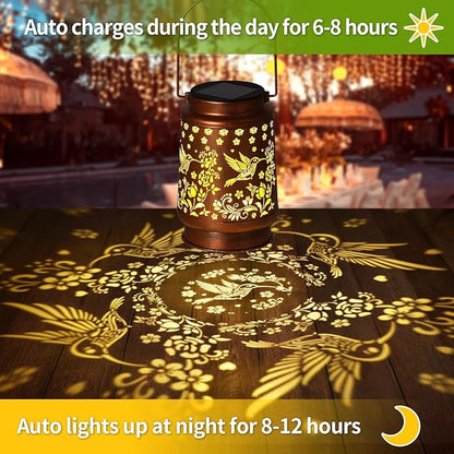 Solar Lanterns Outdoor Waterproof,Mothers Day Gifts,Birthday Gifts for Women Mom Grandma,Garden Decor Metal Hanging Decorative Solar Lights,Gardening Gifts for Yard,Patio, Lawn,Tabletop(Hummingbird)