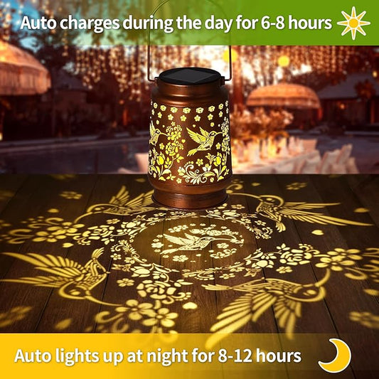 Solar Lanterns Outdoor Waterproof,Mothers Day Gifts,Birthday Gifts for Women Mom Grandma,Garden Decor Metal Hanging Decorative Solar Lights,Gardening Gifts for Yard,Patio, Lawn,Tabletop(Hummingbird)