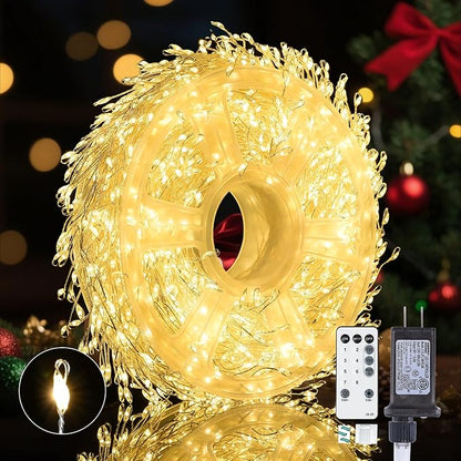 Fairy Lights Plug in, Dailyart 2000 Led Twinkle String Light with Remote 130Ft Waterproof 8 Modes Warm Cluster Lights with Timer for Bedroom Wreath Window Wedding Christmas Tree Decoration,Sliver Wire