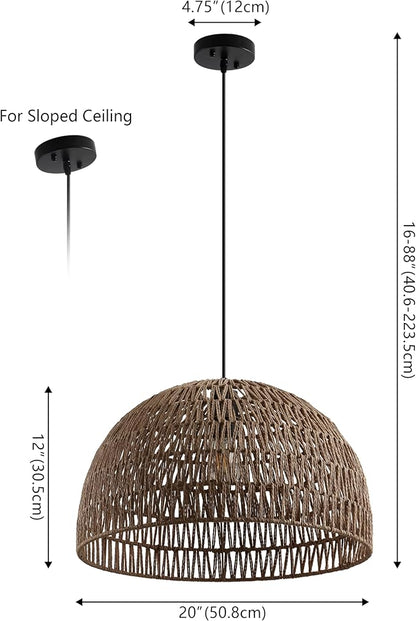 JONATHAN Y 20" Brown Modern Bohemian Woven Rope LED Pendant Light Fixture, Adjustable Dome Ceiling Lamp for Kitchen Island, Rope Shade, Coastal Farmhouse Decor (JYL6504F)