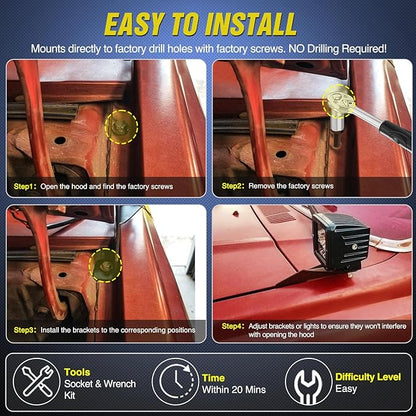Nilight Ditch Light Brackets Hood Hinges Mount Bracket Kit for Auxiliary Offroad LED Pods Work Lighting Compatible with Toyota 4Runner 1989 1990 1991 1992 1993 1994 1995 3rd Gen Pickup