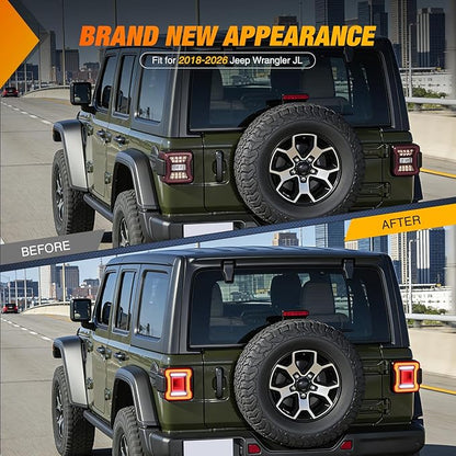 Nilight JL Tail Light LED Smoked Lens White Lights Back Up Reverse Red Running Brake Stop Turn Signals DOT APPROVED Taillight Compatible With 2018-2026 Jeep Wrangler