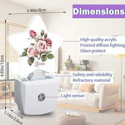 Night Lights Plug Into Wall Decorative,Retro Rose Flower Nightlights for Kids Bedroom, Pink Floral Energy Efficient Dusk-to-Dawn Sensor Sleep Friendly Lamp for Nursery Bathroom